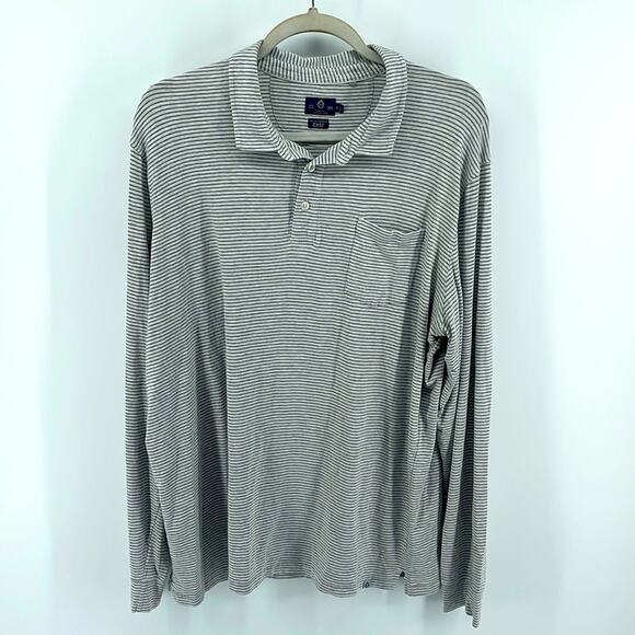TASC Performance Coastal Collection cotton bamboo striped long sleeve polo shirt - Picture 1 of 6